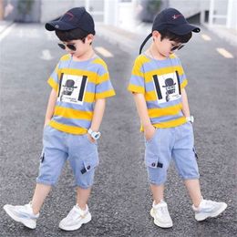 Summer Baby Boys Clothes Suit Stripe Cotton T shirt Jeans Pant 2PCS Set Infant born Clothing 3 4 5 6 7 8 9 10 11 12 Years 220620