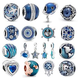 925 Sterling Silver Charms 2022 New Ocean Blue Sea Turtle Dangle Bead Beads Original Fit Pandora Bracelet Jewellery Making DIY Gift