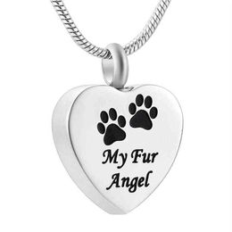 My IJD9095 Fur Angel Cremation Urn Pet Ashes Urn Heart Cremation Jewellery Waterproof Ash Holder Pendant Keepsake Holder Necklace Je2753