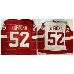 C26 Nik1 Vintage SOO GREYHOUNDS Game jerseys JACK KOPACKA WHITE Red Custom Any Number and Name hockey jersey