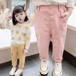 Pants For Girls Solid Color Pants For A Girl Patchwork Kids Pants Spring Autumn Kid Clothes Casual Style 210412