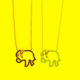 Chains Factory Promotion Cute Elephant Charm Black Turquoises Stone Paved 925 Sterling Women Animal Necklace JewelryChains