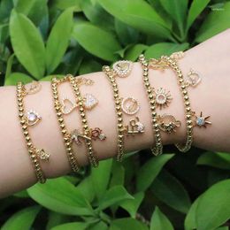 Charm Bracelets 6Pcs Pave Zircon Heart Star Sun Small Pendant Bracelet Elastic Beads Chain Women Couple Bangle Fashion Design Jewellery Kent22