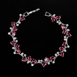 Fashion Graceful Womens Bracelets Jewellery Leaf Charm bracelet Silver White Green Ruby Sapphire AAA Cubic Zirconia Brass Bracelet For Women Valentines Day Gift