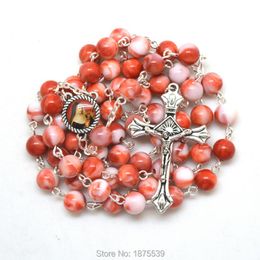 Chains St Rita Red Rosary 8 Mm Round Acrylic Bead Christian Catholic Necklace For WomenChains