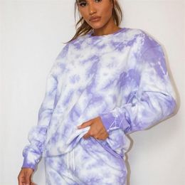 Fashion Casual Tie-dye Looes Sweatshirt Women Hoodies Shirt High Harajuku Sweatshirts Ladies Autumn Plus Size Full 201203