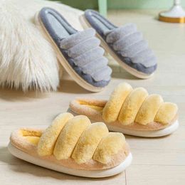 Thick Soles Cotton Slippers Thick Stripes Household Autumn And Winter Home Indoor Heat Cotton Slippers J220716