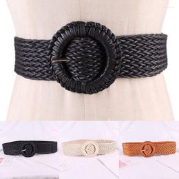 Belts Boho Elastic Braided Waist Belt For Women Summer Vintage Dresses Waistband Female Round Wooded Buckle PP Straw Wide BeltsBelts Fred22