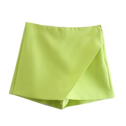 ZEVITY Women Fashion Candy Colour Asymmetrical Shorts Skirts Lady Zipper Fly Pockets Chic Pantalone Cortos P532 220630