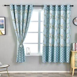 Curtain & Drapes Blue Short Blackout Curtains For Living Room Bedroom Kitchen Floral Design Window DrapesCurtain