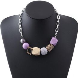 Pendant Necklaces Purple Color Geometric Korean Clavicle & Pendants For Women Wood Beaded Simple Statement Necklace JewleryPendant