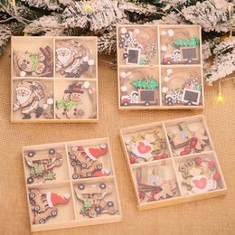 Christmas Tree Decorations 12Pc Year Wooden Ornaments Noel Merry for Home Xmas Natal Navidad Y201020