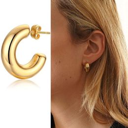 Hoop & Huggie Medium Chunky Tube Hoops Earrings Gold Filled Stainless Steel Stud Charm Bohe Girls Pierced WholesaleHoop