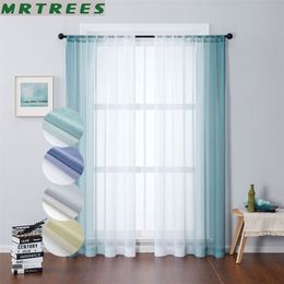 MRTREES Height 400cm Gradient Tulle Curtains for Living Room Bedroom Organza Voile Curtain Window Treatment Door Panels Drapes 220525