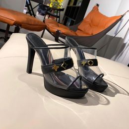 New Designer Women high-heel Slippers Retro style Lady sandals Classic Factory luxury Anti Slip Wear-resistant Transparent vamp slipper