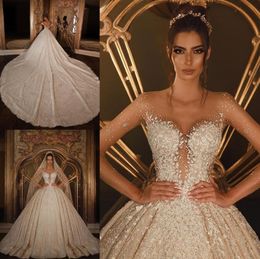En dator 2022 Afrikansk lyxig sagt Mhamad Ball Gown Bröllopsklänningar Beaded Lace 3D Appliques Crystal Plus Storlek Brudklänningar