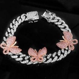 Hip-hop single row diamond 3 butterfly Cuban anklet butterfly element anklet