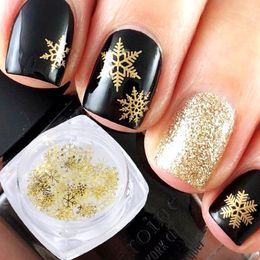 christmas decorations nails UK - Nail Glitter Gold Snowflake Sequins Metal Christmas Decoration Mixed 90pcs Flake Reflective Accessories Manicure LE889Nail