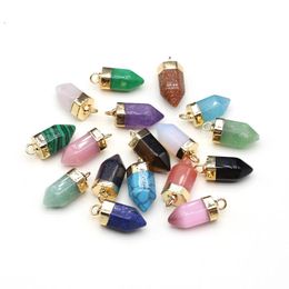bracelet gemstones UK - Pendant Necklaces Natural Stone Rose Quartz Pencil Head Gemstone Charms For Jewelry Making Diy Bracelet Necklace Earrings AccessoriesPendant