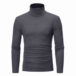 Men Autumn Winter Turtleneck Tops Solid Colour Slim Elastic Thin Sweater Long Sleeves Knitting Turtleneck Hot L220730