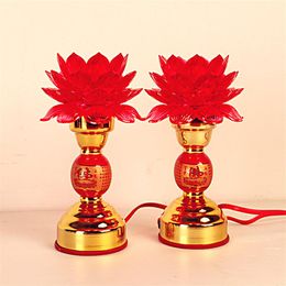 red candle holders Canada - 220V candle holder Buddha supplies Red color LED Lotus long light Ceramic alloy one pair Religious festival272U