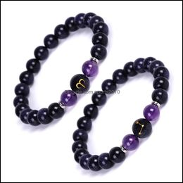 Arts And Crafts 8Mm Blue Sand Stone 12 Constellation Chart Strand Bracelet For Women Men Malachite Amethyst Aquamarine Heal Sports2010 Dqs