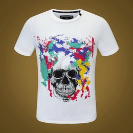 Men's T-Shirts Summer Brand Mens T-shirt Casual Short-sleeved PP Graffiti Skull Top Style Black Men Diamond T-shirtMen's224L