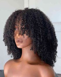 Afro Kinky Curly Wig With Bangs Full Machine Made 180 200 250 Density Remy Brazilian Short Human Hair s 220707