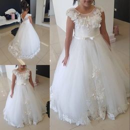 Girl's Dresses White Lace Flower Girls For Wedding Ruffles First Communion Special Occasion DressesGirl's