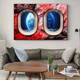 Modern Window Earth Space Seat Paint Texture Posters And Prints Modular Canvas Painting Wall Art Pictures For Living Room Decor