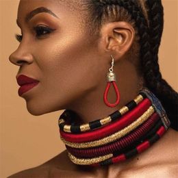 Liffly Brand Necklace Earrings Multilayer Woven Jewellery Choker Bridal Wedding African Beads Set for Women 220812