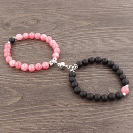 Beaded Strands DIEZI One Set Ethnic Yoga Couple Bracelet Magnet Clasp 8mm Beads Natural Stone Strand Friend Gifts Fawn22