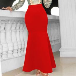 Women Long Mermaid Skirt Slim High Waist Trumpet Style Party Maxi Celebrate Event Office Lady Elegant Classy Female Large Size 220322