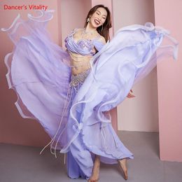 Stage Wear Belly Dance Suit Diamond-Studdedn Bra Split Long Skir Performance Clothes Set Female Adult High-End Top Competition ClothingStage