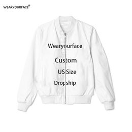 Men Women Custom US Size 3D All Over Printed Zipper Bomber Jacket Hipster Casual Hip Hop Streetwear Unisex Dropship 220704