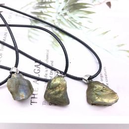 Natural Irregular Rough Raw Labradorite Stone Necklaces Healing Crystal Gemstone Pendant Necklace Women Jewelry