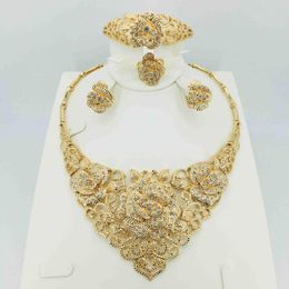 Earrings & Necklace Fashion Wedding Bridal Crystal Rhinestone Jewellery Sets African Beads Dubai Gold Colour Statement Jewellery CostumeEarring