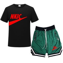 New Jogging 2Pcs Suits Short-Sleeves Man Tracksuit Sets Brand LOGO Print Sportswear Oversized white black T-Shirt Shorts Male Outfits