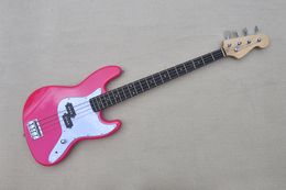 Factory Custom Rose Red 4-string Electric Bass Guitar Chrome hardwares Rosewood Fingerboard White Pickguard Offer Customized