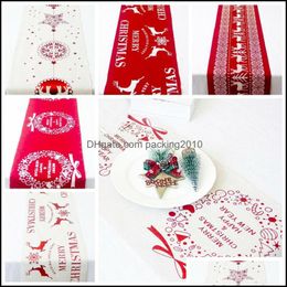 Table Runner Cloths Home Textiles Garden Rectangar Classic Red White Christmas With Reindeer Snowflake Linen Decor Party Glitter Tableclot