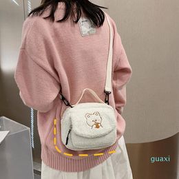 Evening Bags Women Little Plush Shoulder Bag Female Small Canvas Cross Body Ladies Embroidery Zipper Cloth Purse Mobile Phone Tote