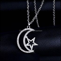 Pendant Necklaces Moon Star Necklace Color Sier Gold Lovers Engagement Jewelry Rhinestone Drop Delivery 2021 Pendants Mjfashion Dhyfn