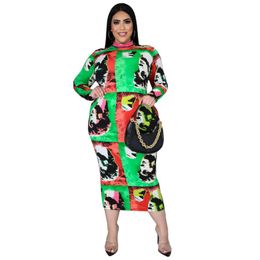 Plus Size Dresses O-round Long Sleeve Fashion Young Dress Green Bodycon Curved For Woman Trendy Autumn Clothing 3XL 4XL