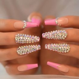 False Nails Nail Press Ons extras Long Coffin 3d Designed Fake s Jewel Luxury Rosy Nude Royalty False Tips 220716