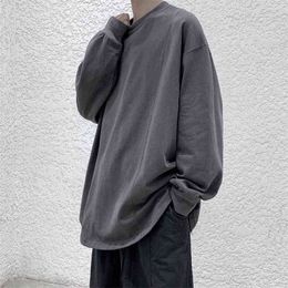 New autumn men's T-shirt Korean version versatile men's loose languid lazy long sleeve T-shirt BF style youth base shirt trend T220808