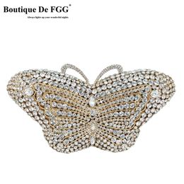 Bouotique de fGG Women Butterfly Crystal Bags Diamond Minaudiore Wedding Bridal Borse Clutch Borse 220614