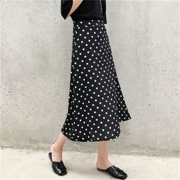 Women Summer Skirt Korean Streetwear Vintage Polka Dot Slim High Waist A Line Chiffon Long Skirt S3XL Black White Red B157 T200324