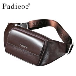 Padieoe Genuine Mens Packs New Designer Leather Casual Pack High Quality Unisex Belt Waist Bag 201118