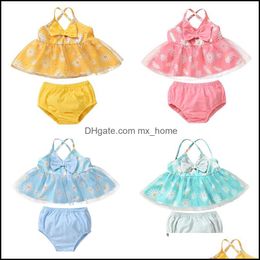 Clothing Sets Kids Girls Outfits Infant Daisy Print Mesh Sling Topsandshorts 2Pcs/Set Summer Fashion Boutique Bab Mxhome Dhxba