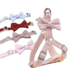 Dog Collars & Leashes Harness And Leash Set Plaid Bowknot Cat Leads Adjustable Kitten Collar Pet For Small Dogs Cats Pink BlueDog